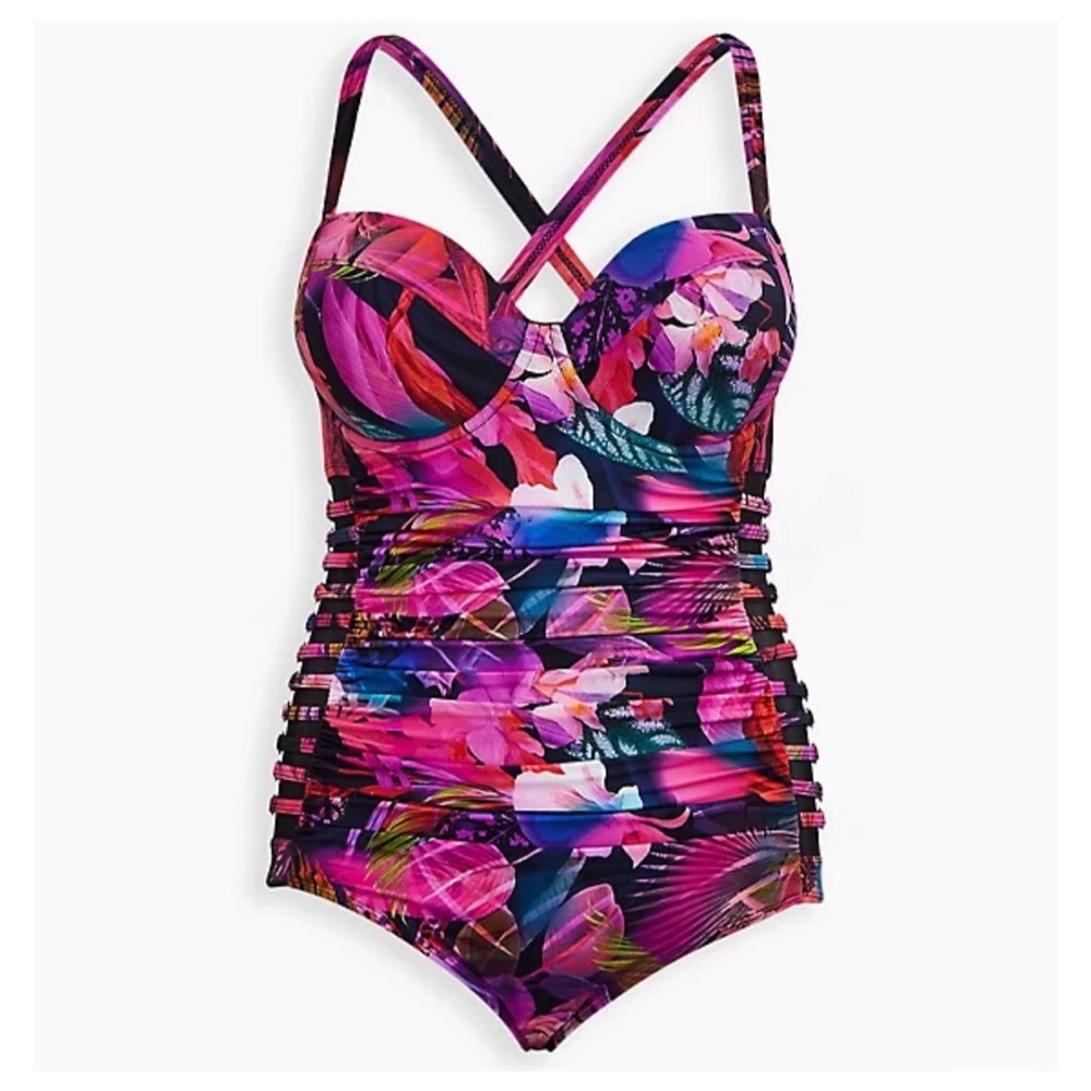 Torrid Underwire Tropical Floral One-Piece Swimsuit NWT SZ 1 and 2 - Picture 4 of 15